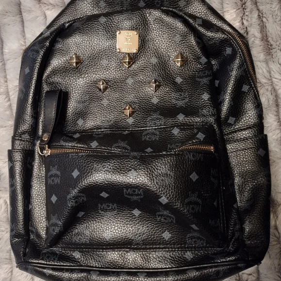 Authentic Black Leather MCM Backpack MCM STARK BACKPACK WITH STUDS IN VISETOS BLACK SMALL - PRE  main image 3
